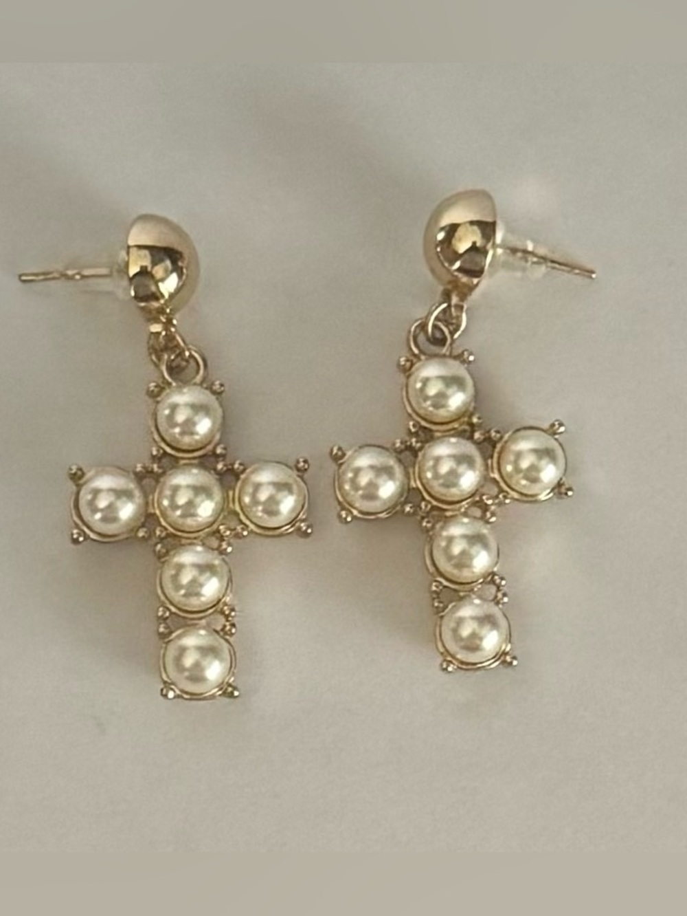 Tasha Gold-Tone Baroque Style Faux Pearl Cross Statement Drop Earrings
